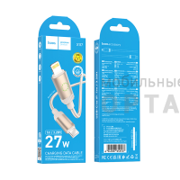Кабель Type-C to Lightning HOCO X117 Star, 1m, PD 27W,  золотой, серая вставка