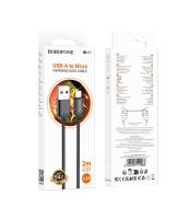 Кабель USB to Micro Borofone BX87 Sharp, 2.0м, 2.4A, черный