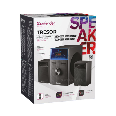 Акустическая 2.1 система DEFENDER Tresor 50Вт, BT/FM/USB/AUX/RC/Light, черный (1/2)